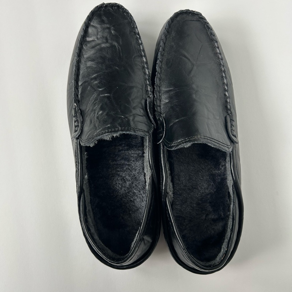 Men's Black Plush-Lined Slip-On Loafers/slippers